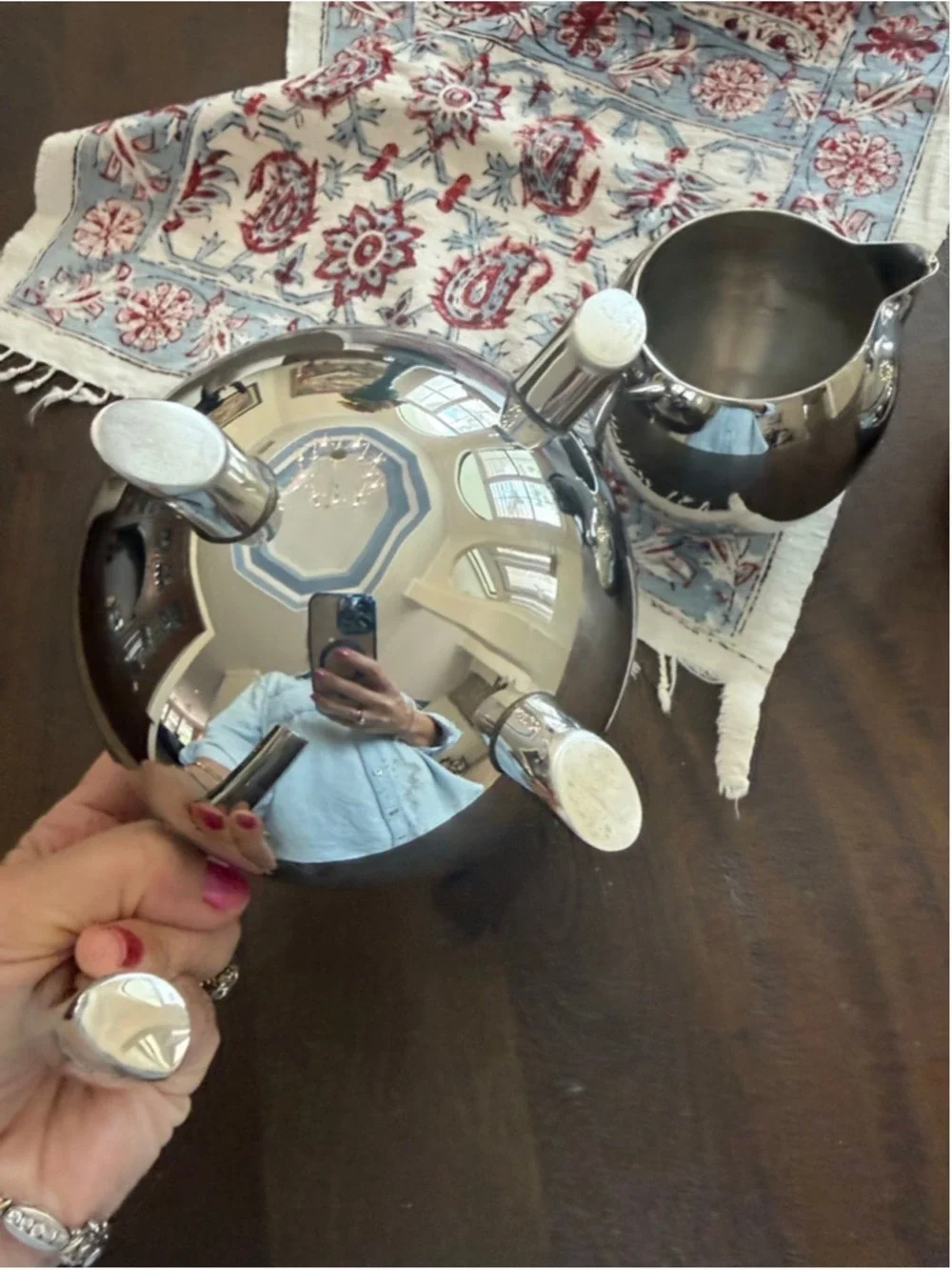 Bredemeijer Bella Crome outside stainless Steele inside. 6 pieces modern, atomic